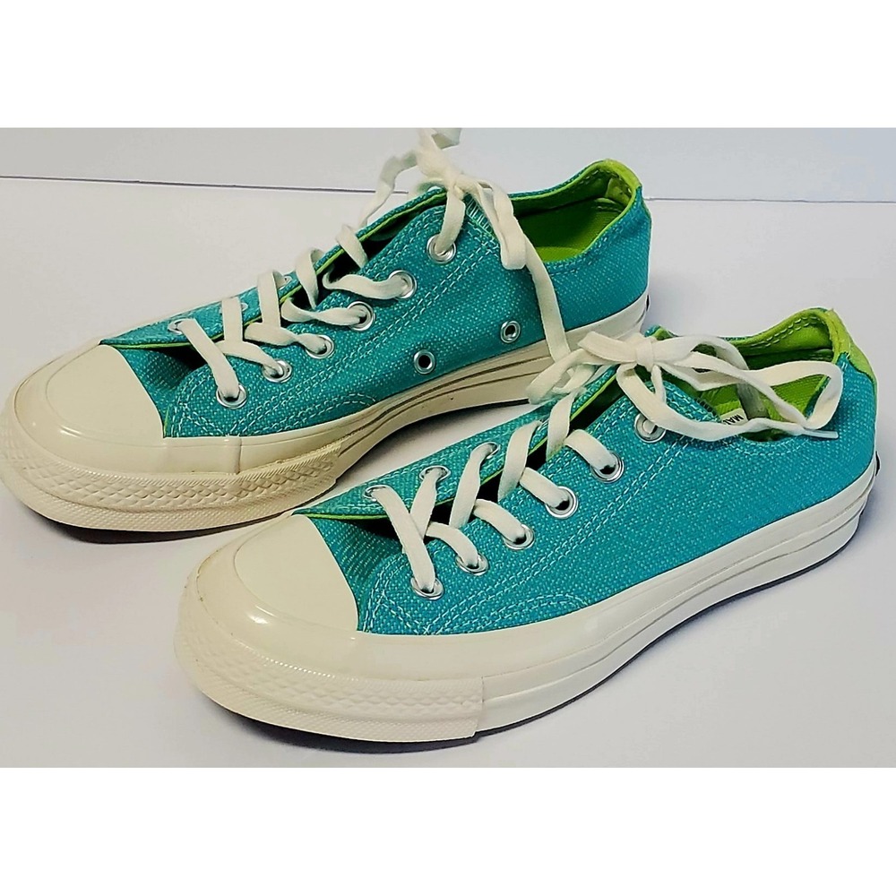 Converse Chuck Taylor Sneakers 7 Neon Nights NWOT Turquoise/Lime Low Shaft 2021 - Picture 2 of 16
